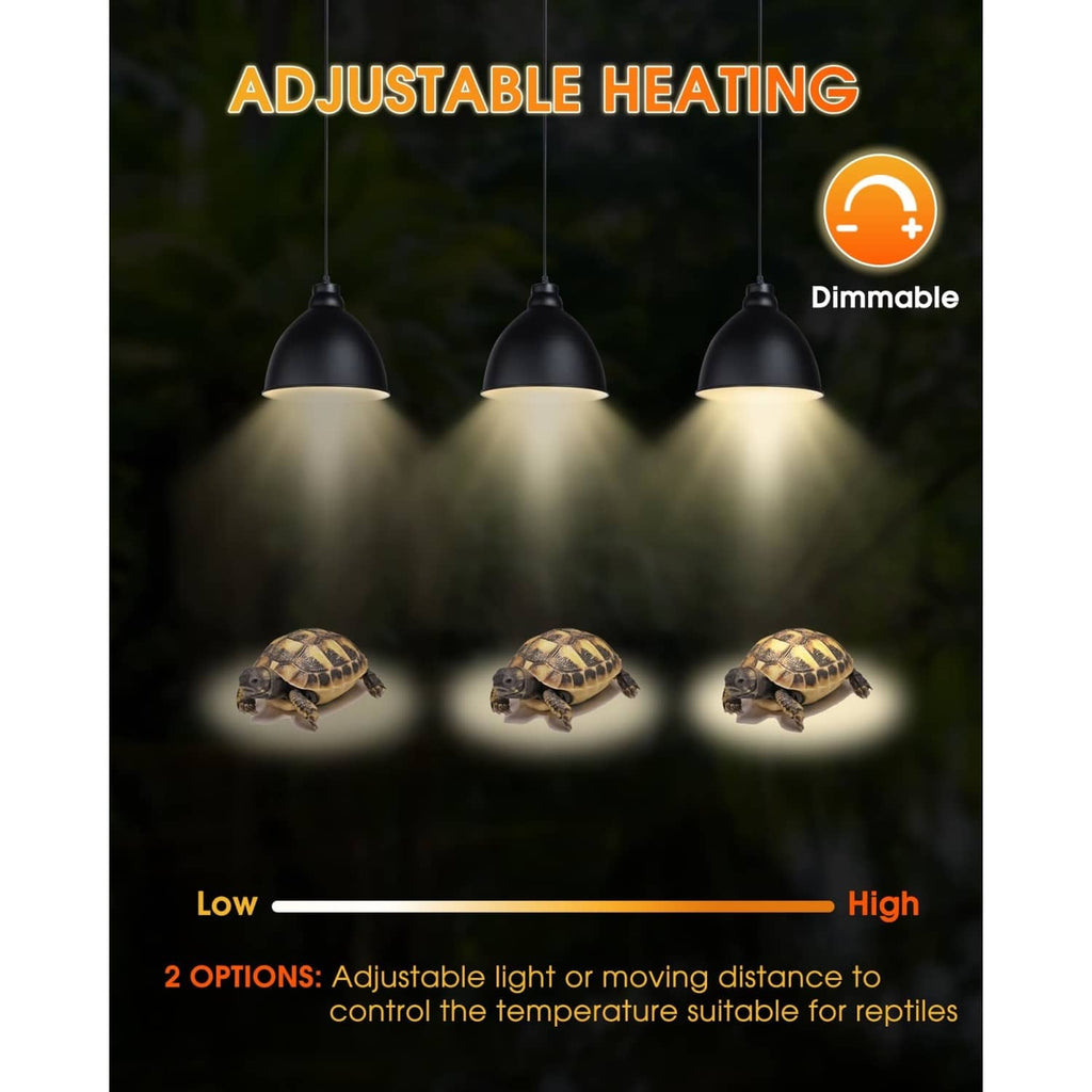 Adjustable dimmable UV reptile heat lamps with three bulbs emitting warm light