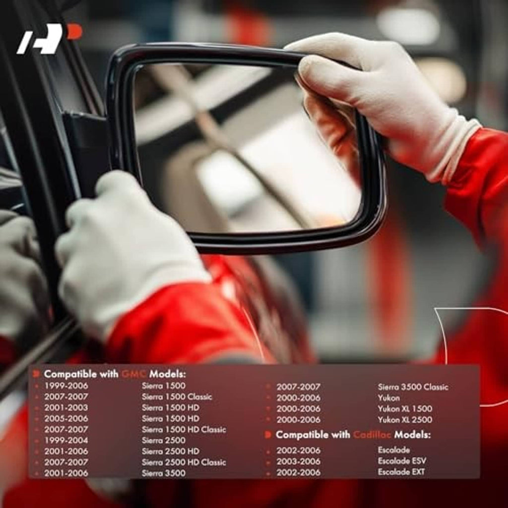 Hand holding a left side mirror glass panel with black border for manual installation