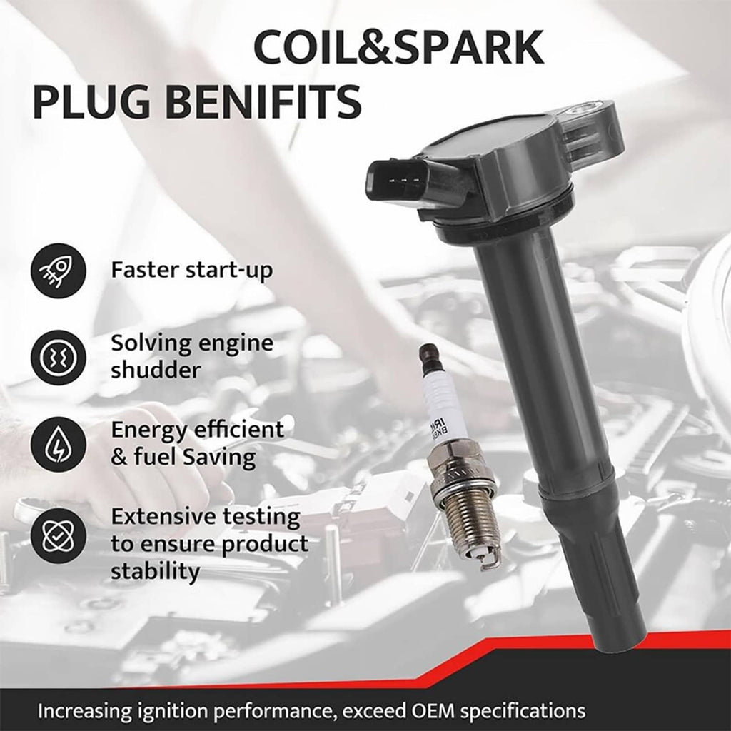 Black ignition coil with spark plug, product close-up