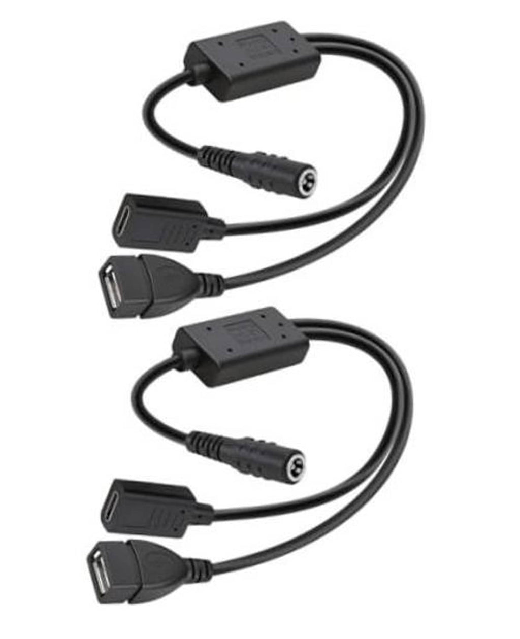 DC to DC buck converter cable set with 5.5x2.1 barrel plug and dual USB-A/USB-C leads