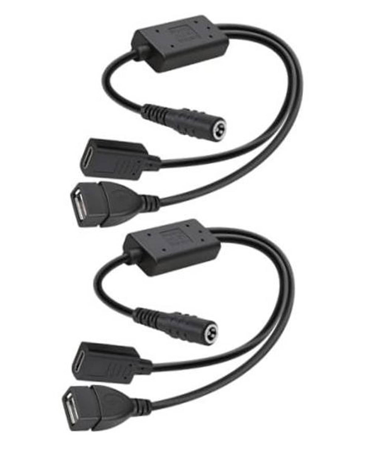 DC to DC buck converter cable set with 5.5x2.1 barrel plug and dual USB-A/USB-C leads