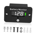 Digital battery gauge with LCD display reading 12.8V and green status indicator