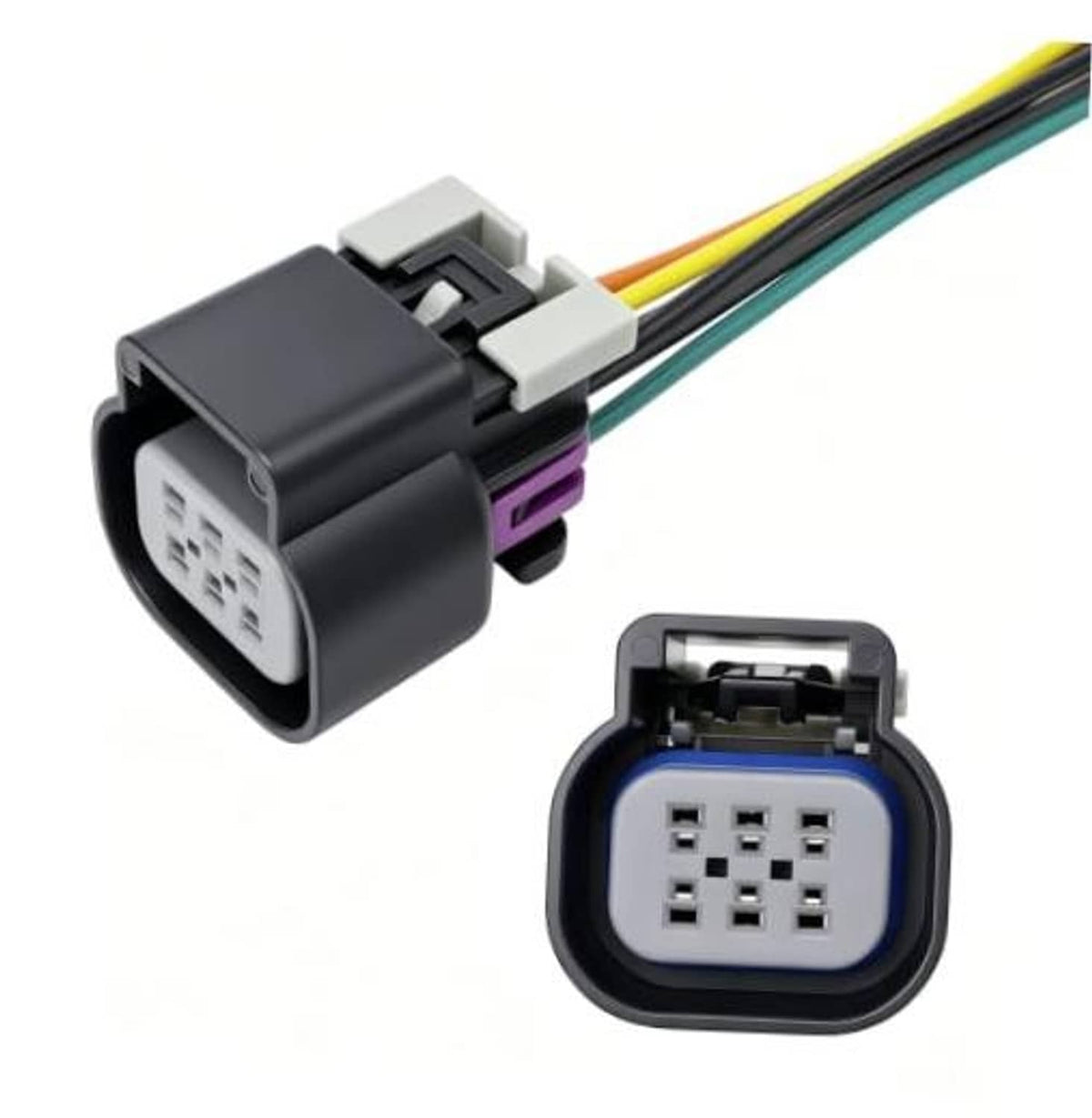 6-wire throttle body connector harness pigtail with two matching plug connectors