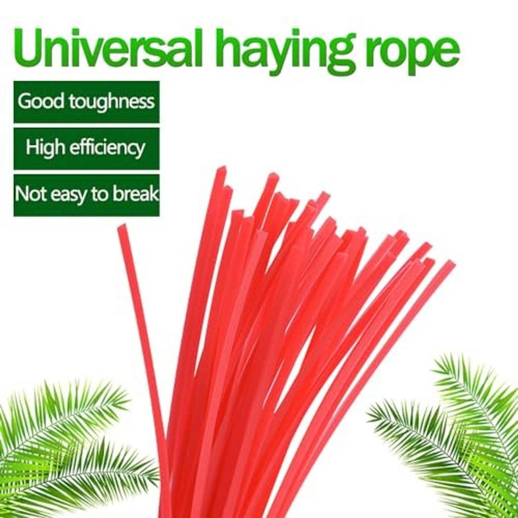 Red string trimmer line bundle standing upright with many strands