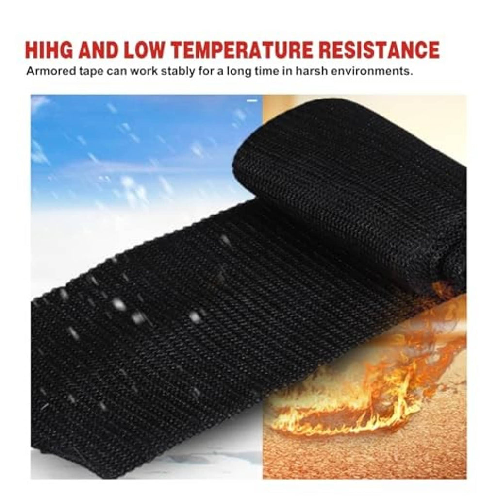 Close-up of black fiberglass repair wrap roll and woven sheet for exhaust pipe repair.