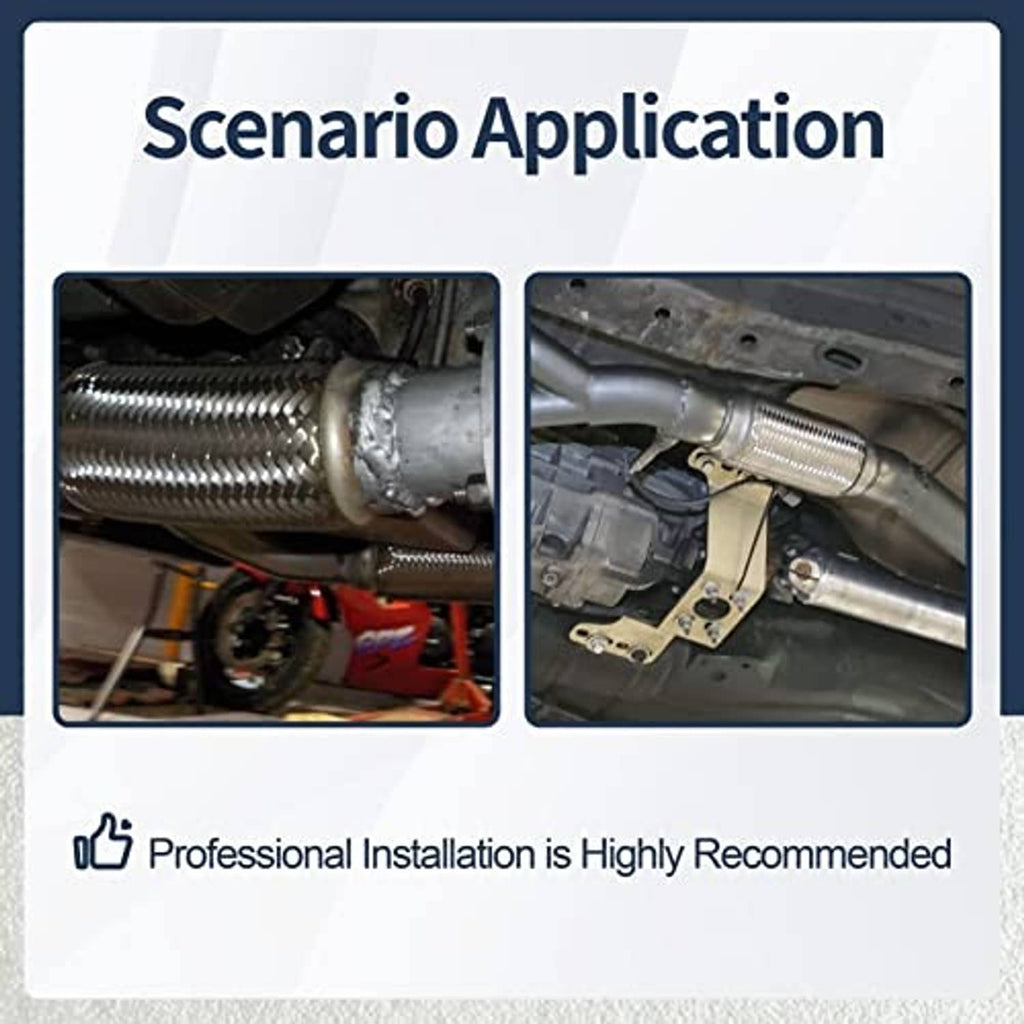 Installed stainless steel exhaust flex pipe with braided mesh and flared connector ends