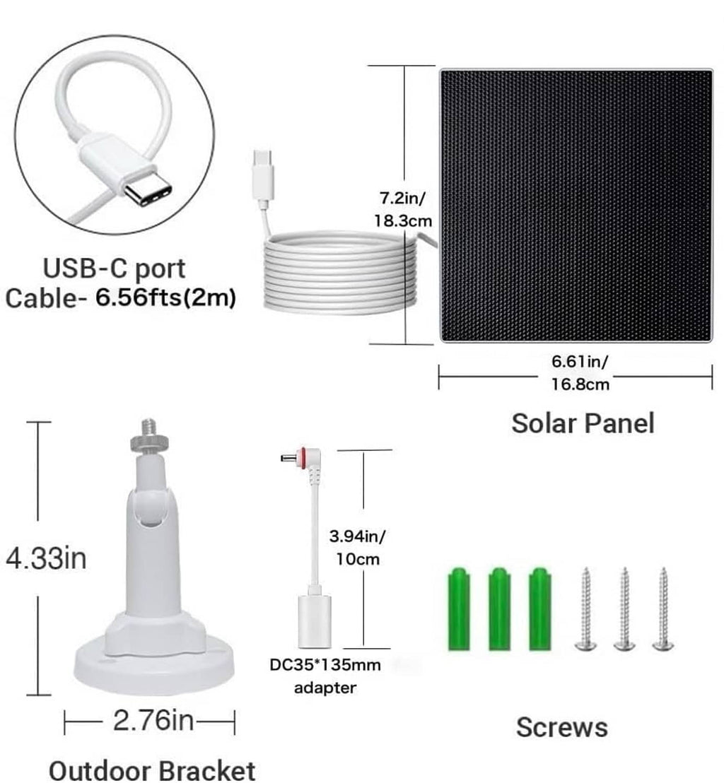 Solar panel charger accessories set with USB-C cable, DC adapter, bracket, screws