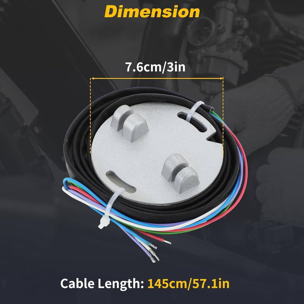 Ignition module with coiled cable and mounting bracket, showing cable length and size