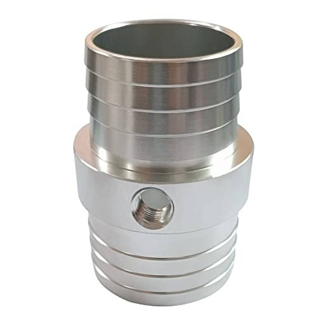Metal radiator hose barb coupler with round bore and threaded inlet port (NPT)