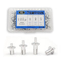 60-piece hammer drive rivets set in clear plastic case, aluminum round-head rivets