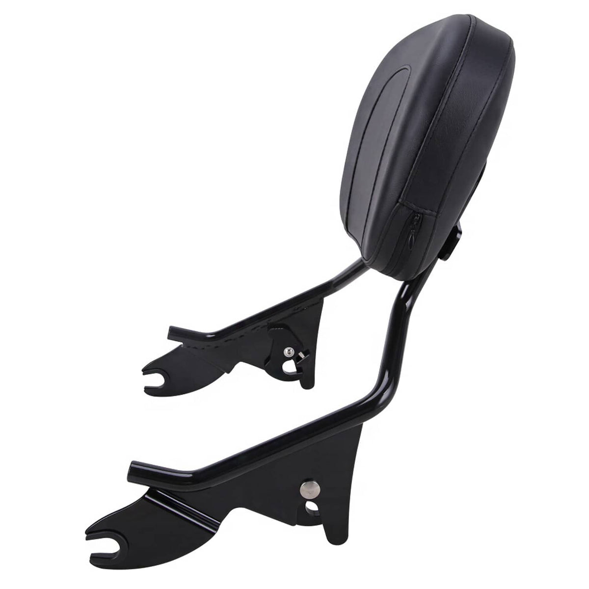 Black padded backrest with curved support frame and front mounting forks