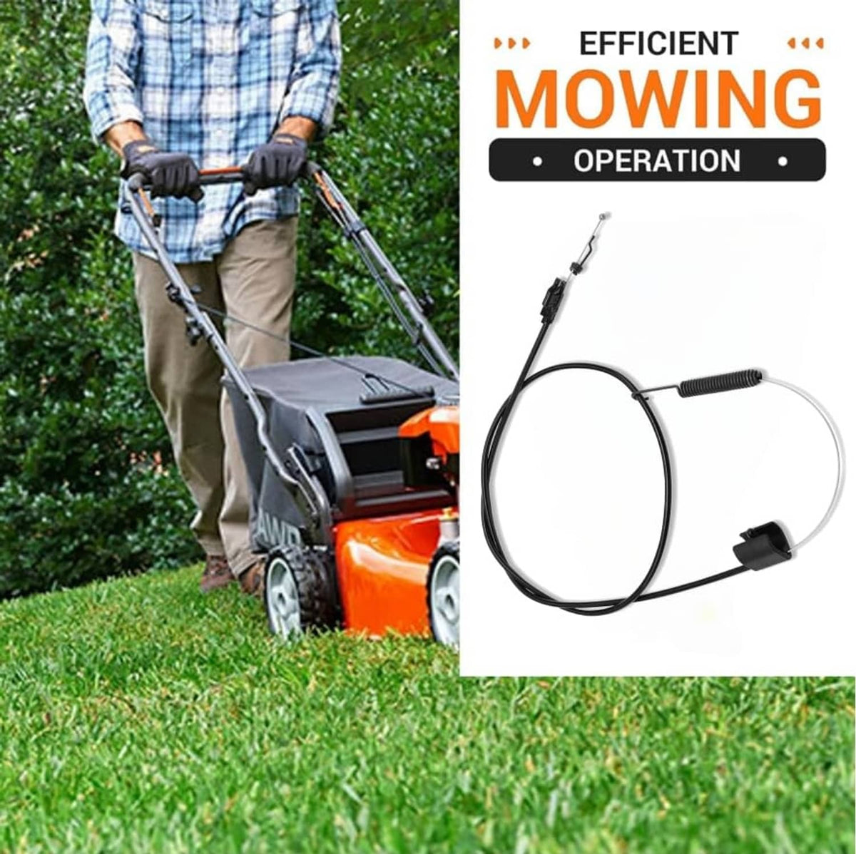 Black mower drive cable with spring and end connectors