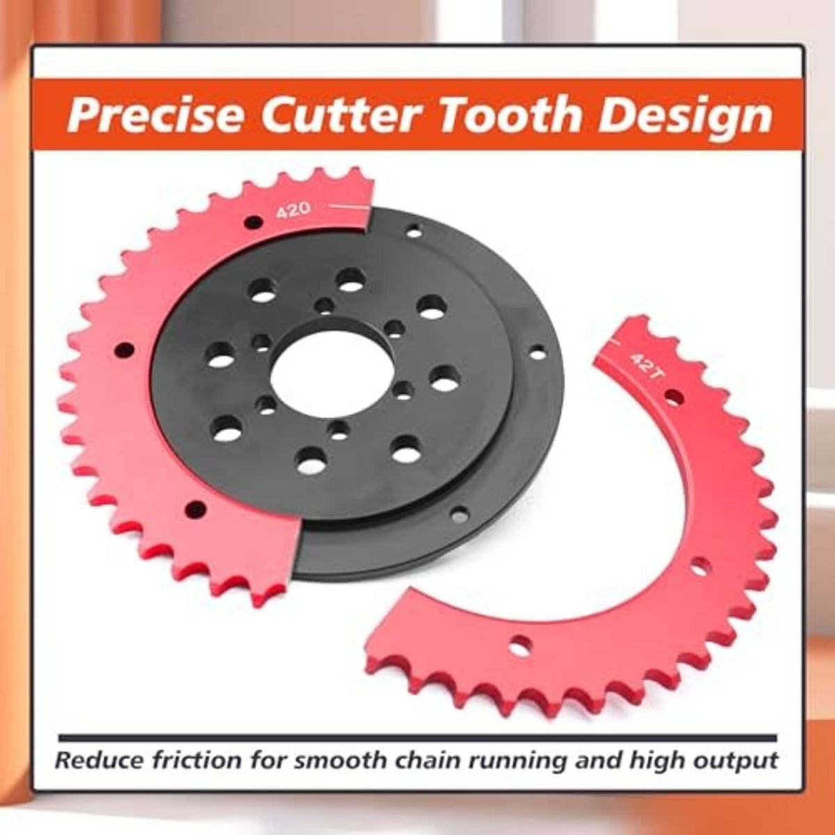Red and black mini bike sprocket set with precise cutter-tooth design