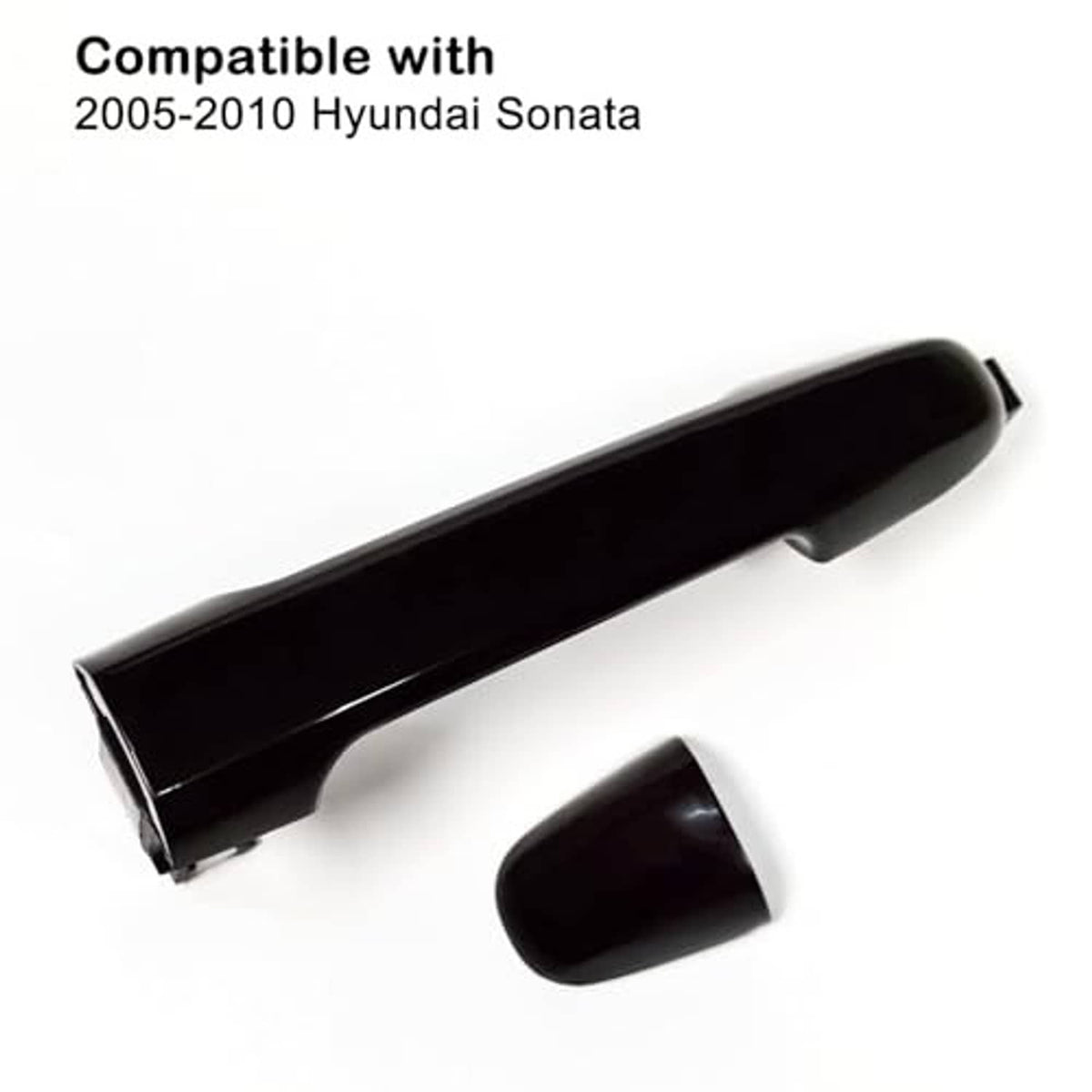 Exterior door handle and end cap piece, dark black plastic.
