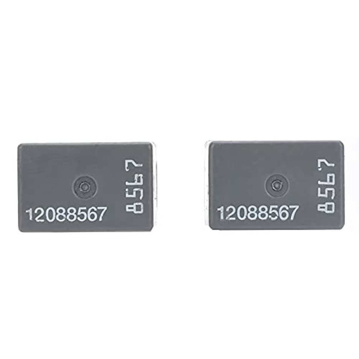 Automotive relay with side markings, part code 12088567, two metal terminals