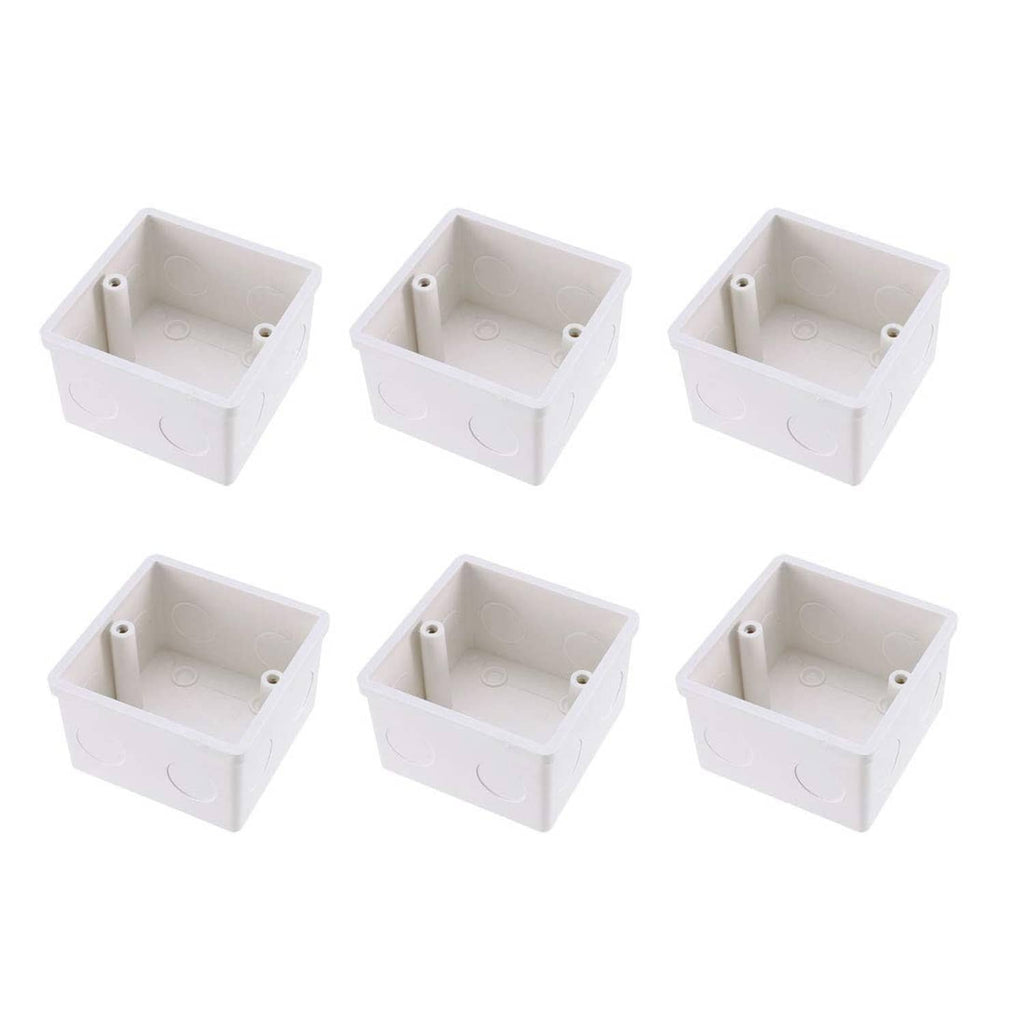Set of 6 white deep wall switch box housings, square, with screw holes
