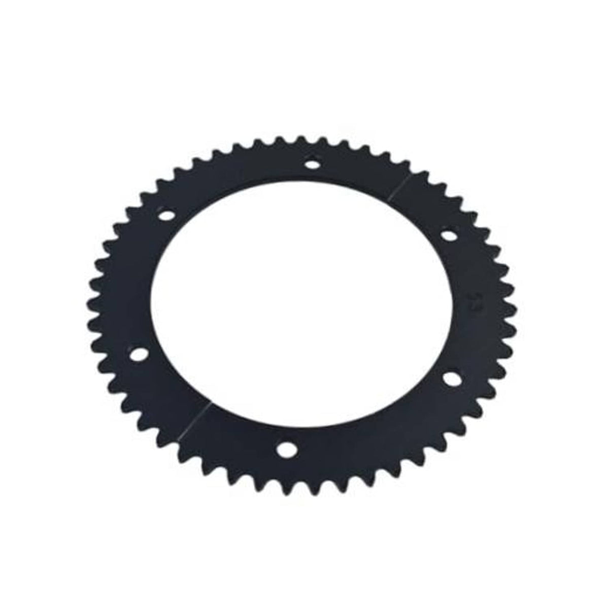 Black split chain sprocket with teeth and mounting holes, round profile