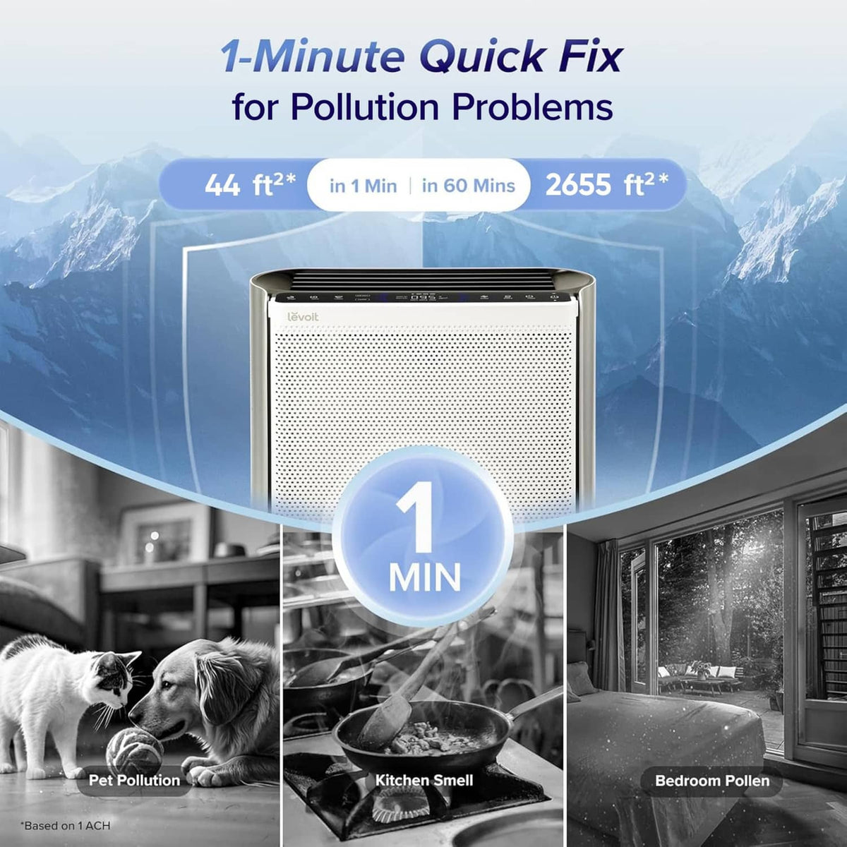 Silvery grey air purifier with black top vent, centered in front view