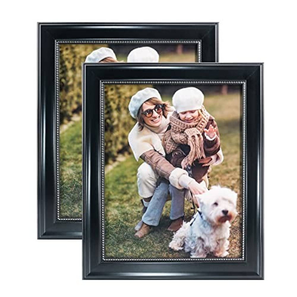 Pair of black 8x10 picture frames with silver-bead trim and real glass fronts