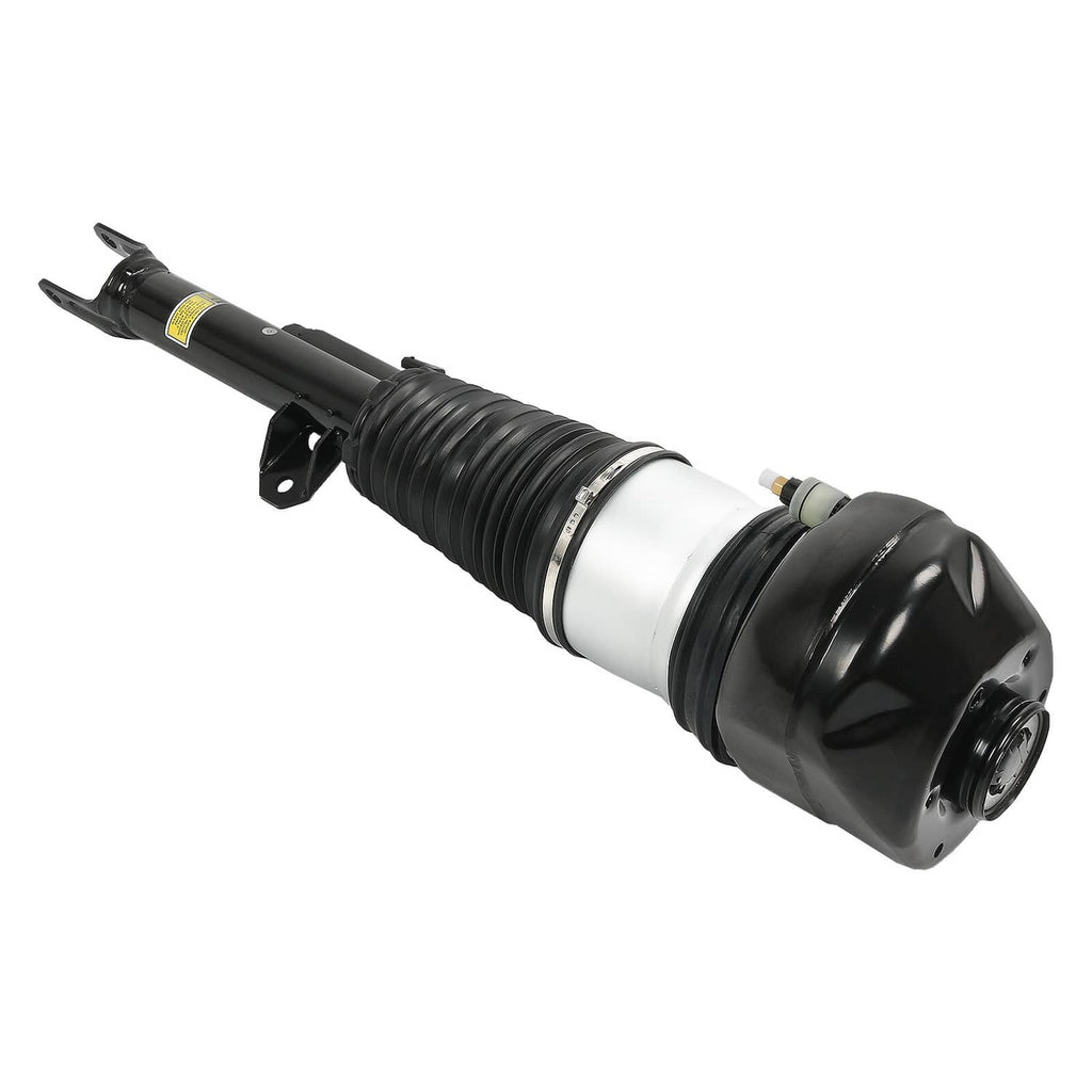 Air suspension shock strut angled view with black shock body and white spring