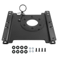 Black passenger seat swivel base plate with mounting holes, round center opening, hardware ring