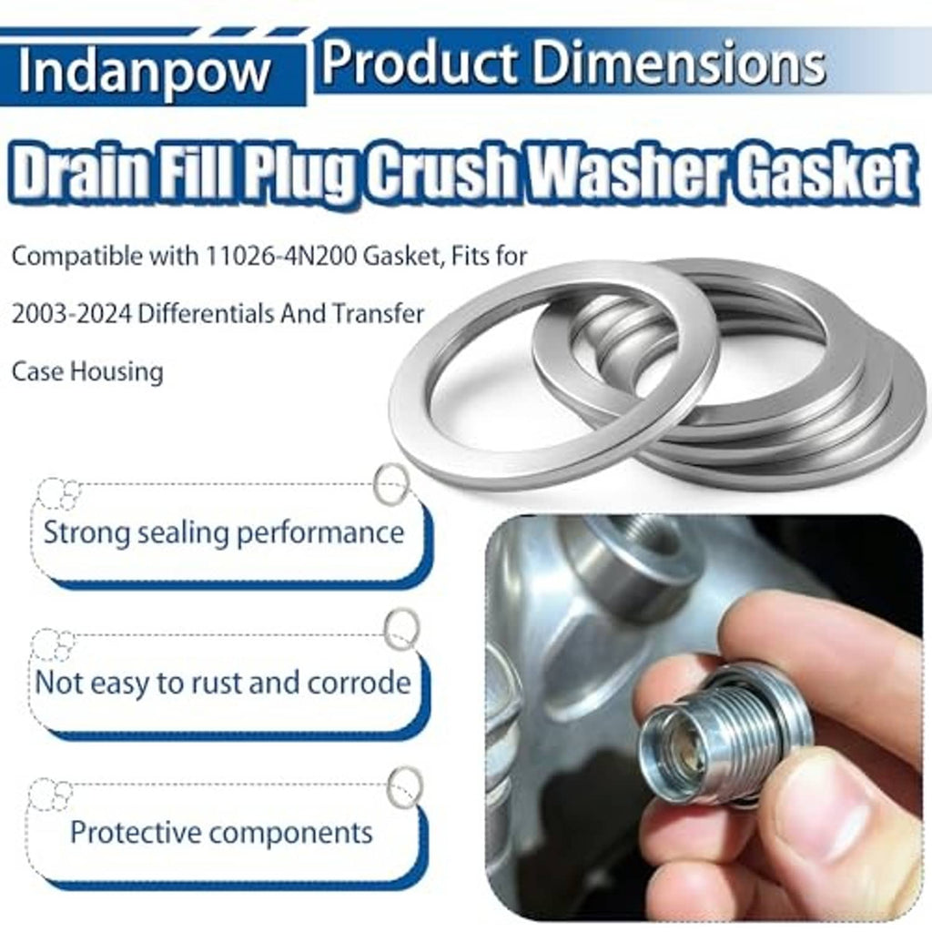 Metal drain plug crush washer gasket set with stacked rings and matching center holes