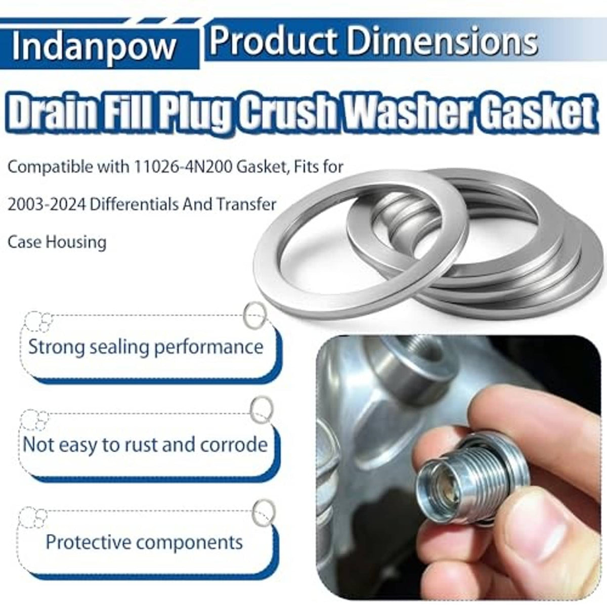 Metal drain plug crush washer gasket set with stacked rings and matching center holes