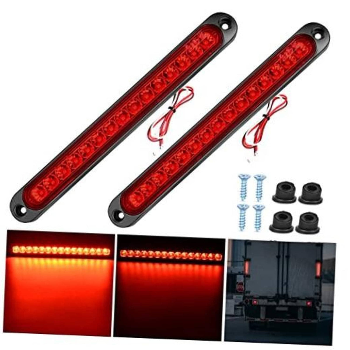 Red 15-LED trailer light bar, pair of slim rectangular stop/turn lamps