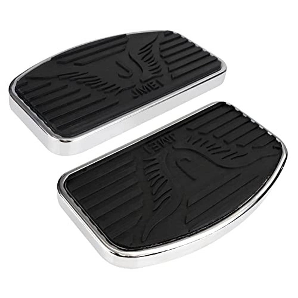 Motorcycle floorboard foot pegs pair with black rubber tread pads and chrome trim