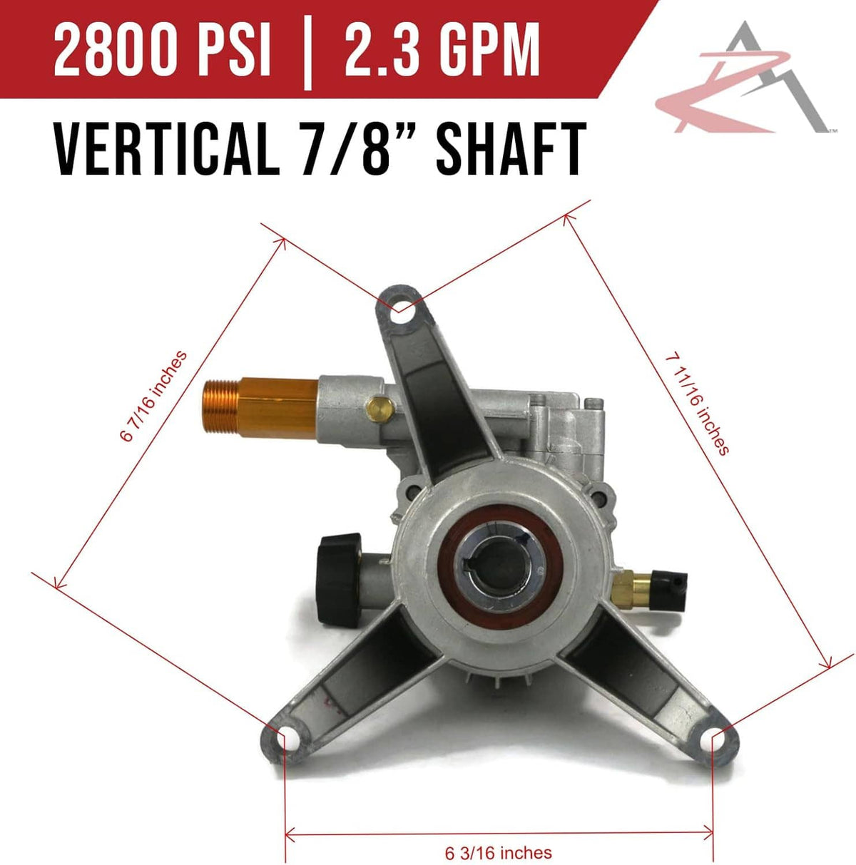 Pressure washer pump with vertical 7/8 in shaft and brass outlet fitting