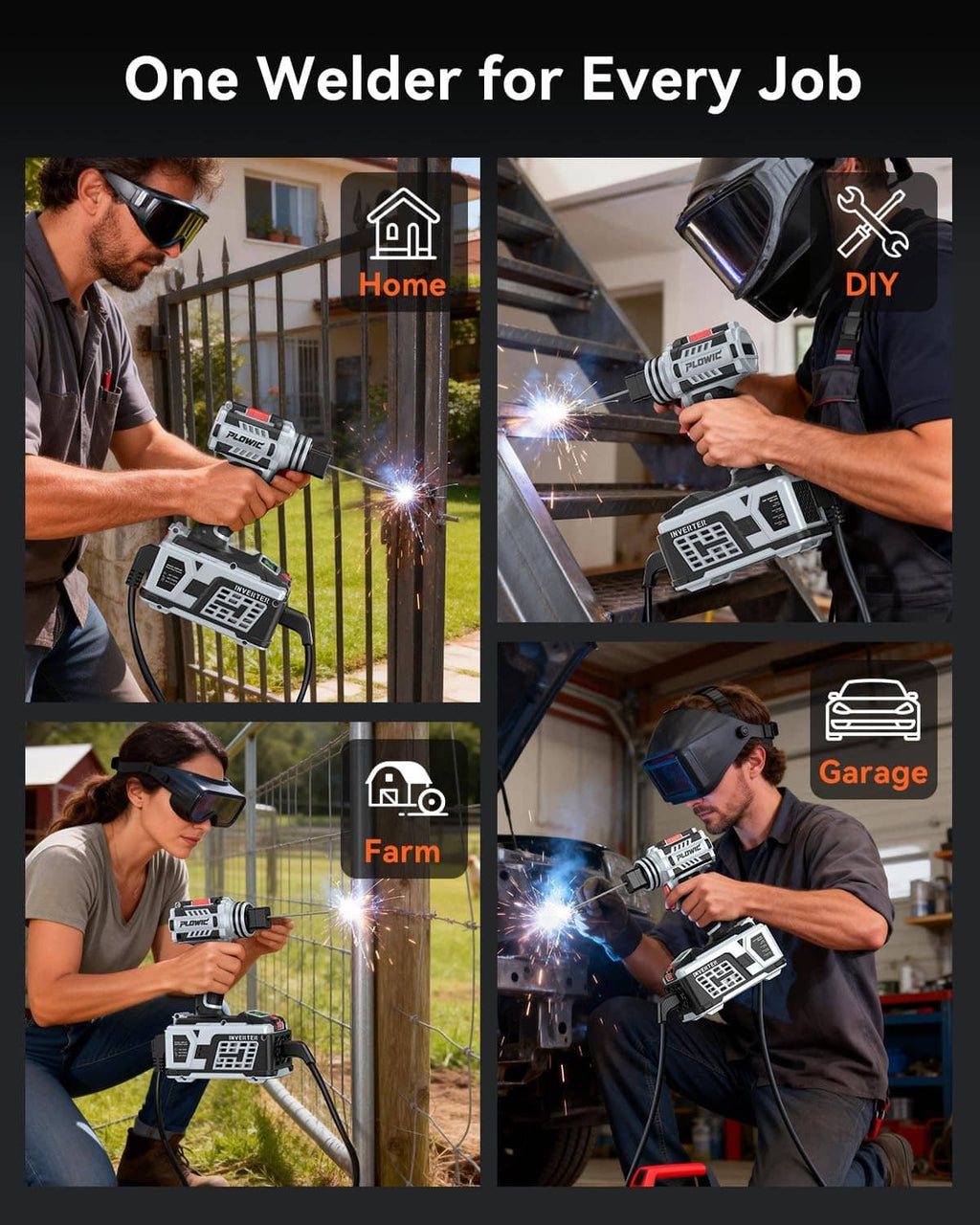 Handheld portable welder with base unit and electrode cables for indoor projects