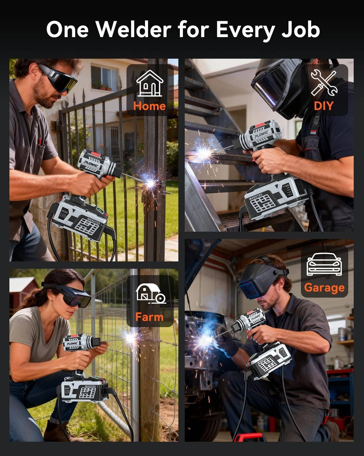 Handheld portable welder with base unit and electrode cables for indoor projects