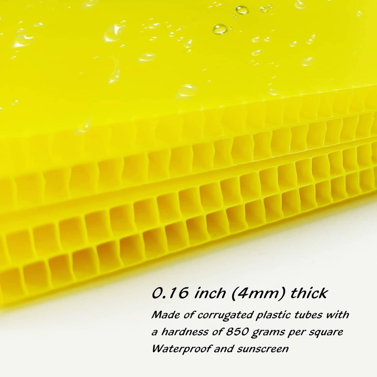 Yellow corrugated plastic yard sign material with honeycomb texture; 0.16 in thick