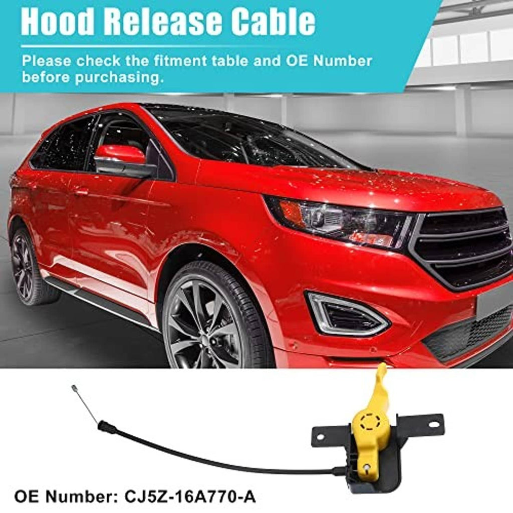 Hood release cable assembly with yellow latch and black cable, shown for hood opening