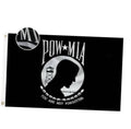 Embroidered POW-MIA polyester flag, black with circular profile emblem and gray text