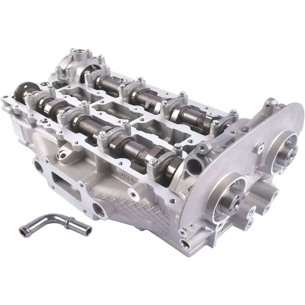 Cylinder head assembly with intake ports and camshaft housing, bare metal finish