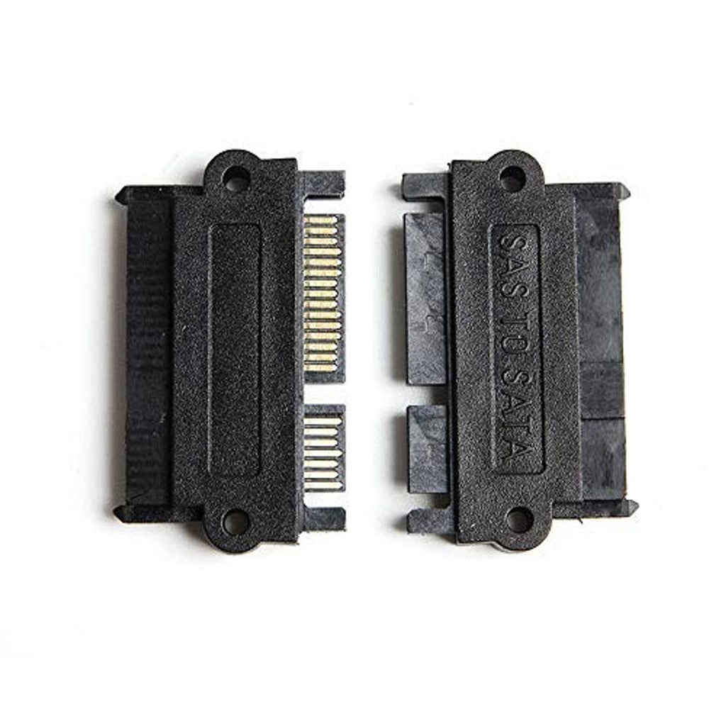 SAS to SATA hard drive adapter pair, black connector bodies with gold pin contacts