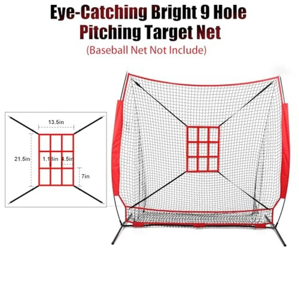 Bright red 9-hole strike zone target net with white mesh and inner red grid