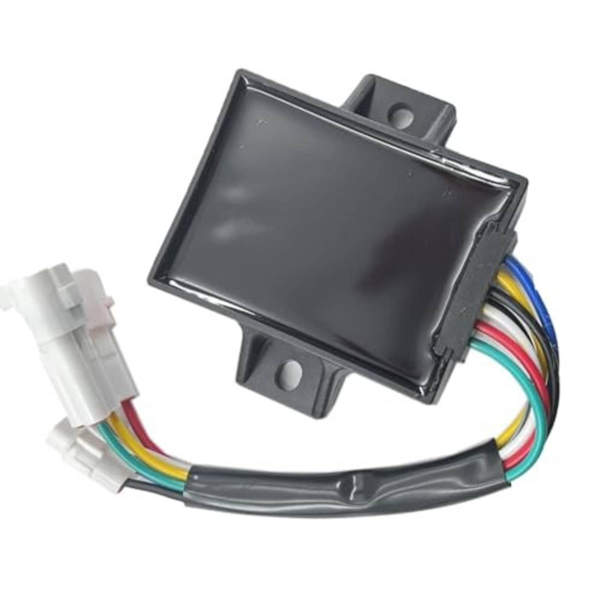 CDI ignition module with black mounting bracket and multi-color wiring harness