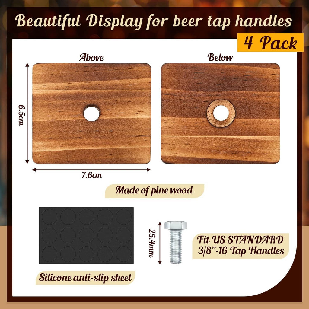 Pair of pine wood beer tap handle display bases with round holes, side-by-side