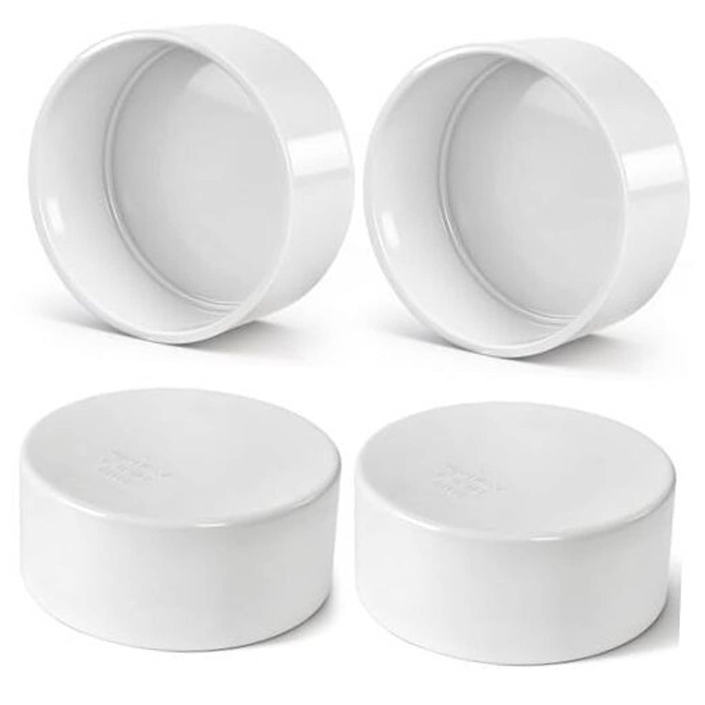 White 4" PVC pipe end caps, round fitting for 4.5" OD pipe (4-pack)