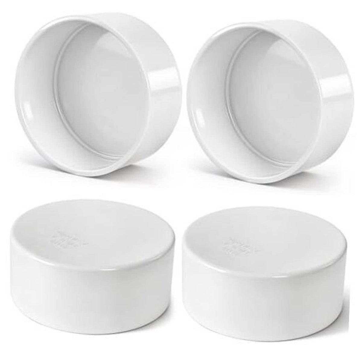 White 4" PVC pipe end caps, round fitting for 4.5" OD pipe (4-pack)