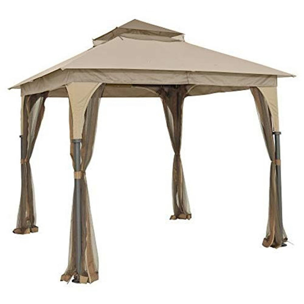 Beige gazebo canopy top cover with four hanging valances and corner poles