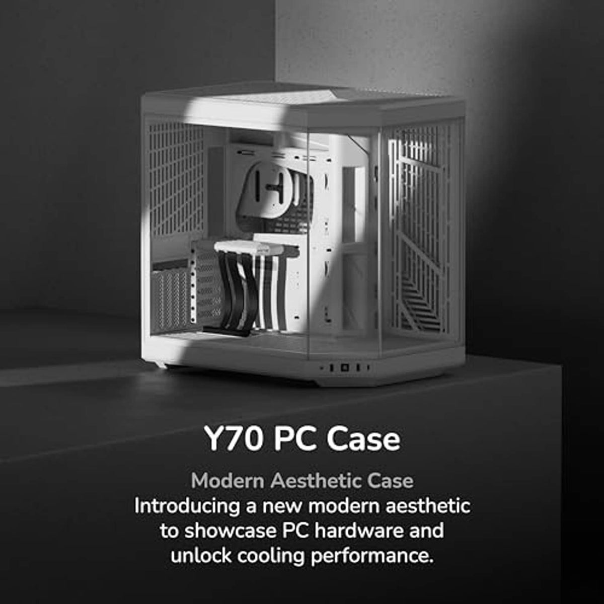 Snow white PC case with front and side mesh panels and clear panoramic glass