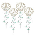 Disposable shower drain hair catcher: 4 white shell tops with green clips