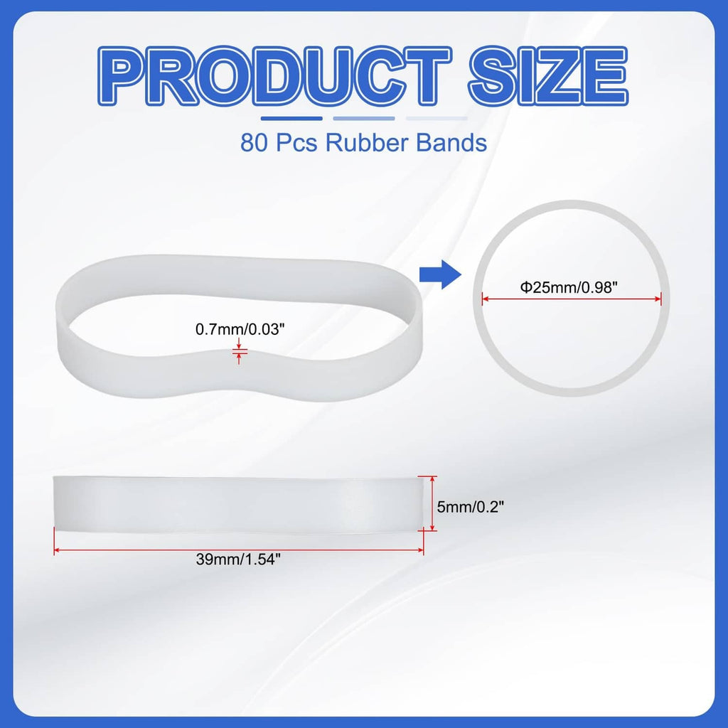 Flat white silicone cable tie rubber band, shown laid flat