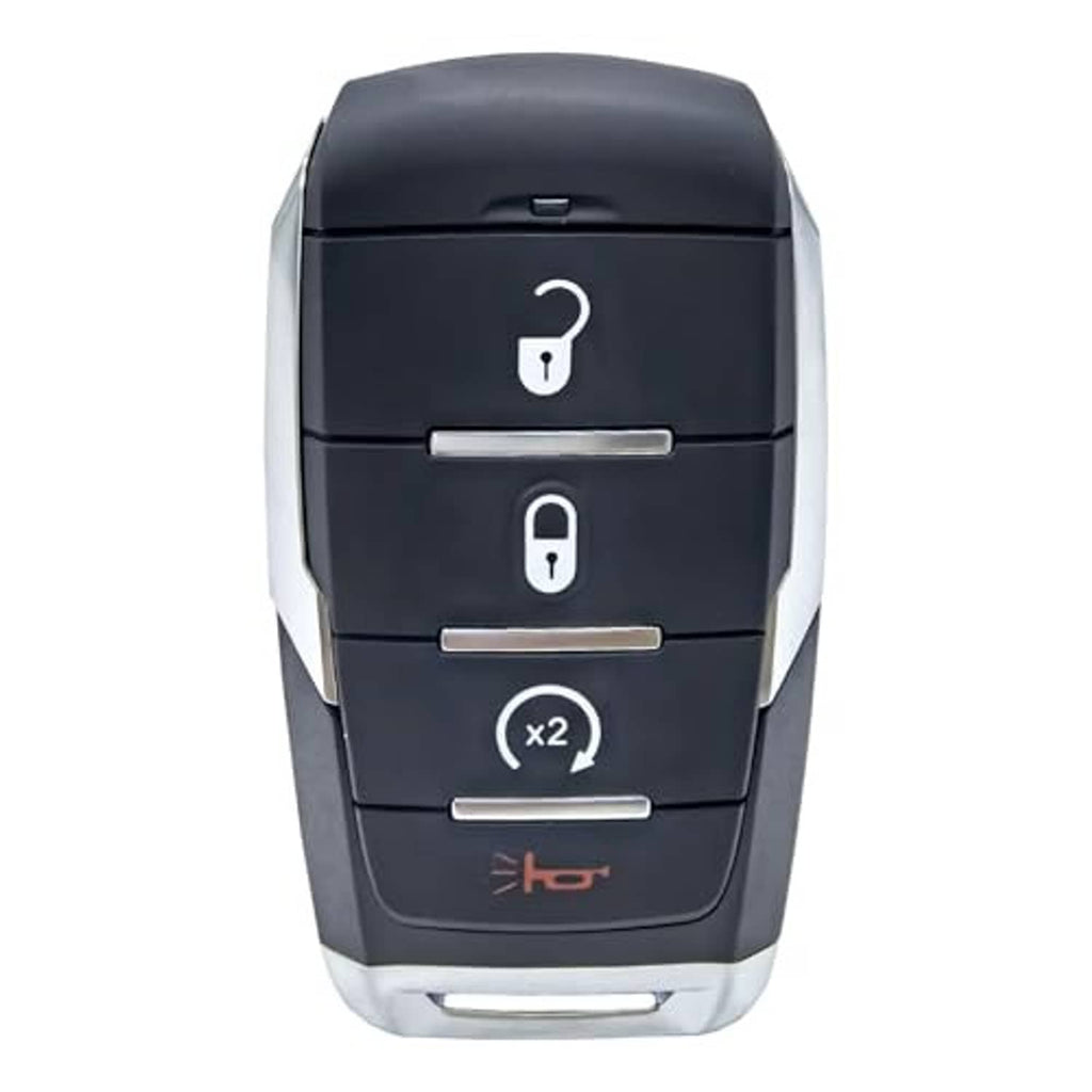 Black 4-button proximity key fob with key and lock icons, x2 and button bars