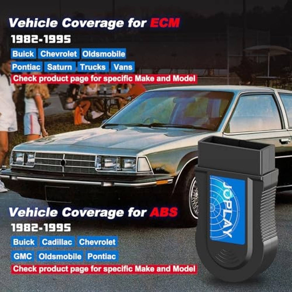 OBD1 code reader device shown with blue compatibility coverage graphic