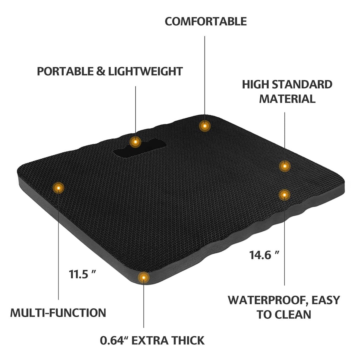 Black foam kneeling pad with quilted texture and defined thickness