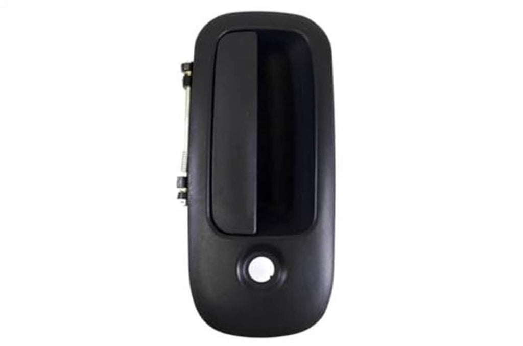 Textured black exterior door handle with keyhole opening, front right position